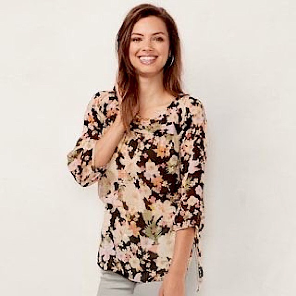 LC Lauren Conrad Printed Chiffon Peasant Top - Picture 1 of 4
